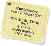 ConteCiccio nato il 30 Maggio 2011  HD A  ED  BL  ZTP BH IPO1 2 IT KJS esente displasia ZTP in Italia